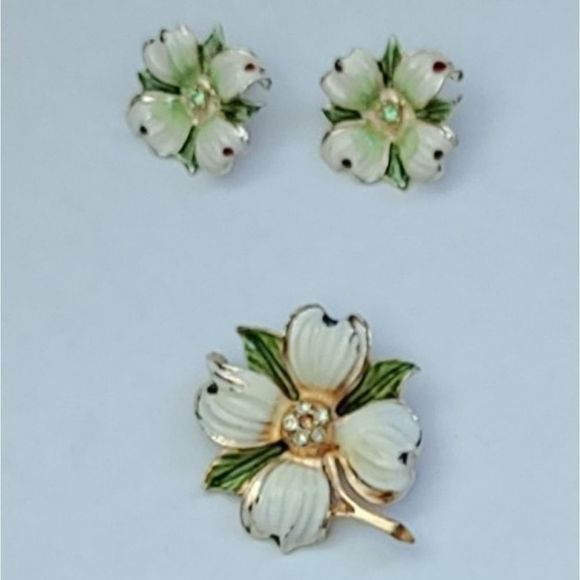 Set Clip on Earings and Brooch Floral Vintage - Picture 3 of 11